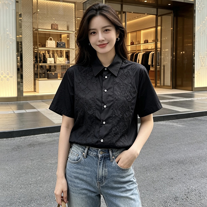 lv louis vuitton monogram broderie anglaise short-sleeve shirt